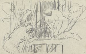 Study of a Tree House with Primitive People, for the Cave of the Golden Calf by Spencer Frederick Gore